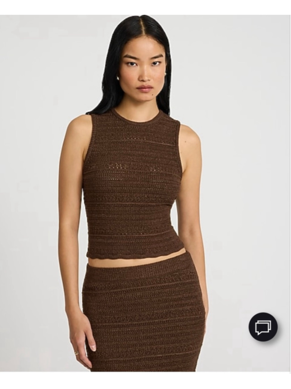 EXPRESS Pointelle Fitted Scalloped Brown Crochet Knit Tank Top M